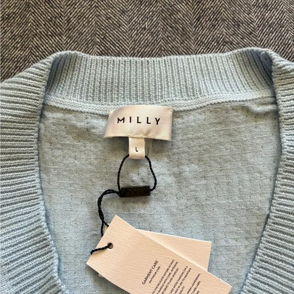 milly women’s ilaria sequin v-neck sweater | size L | color: light blue - Picture 4 of 5